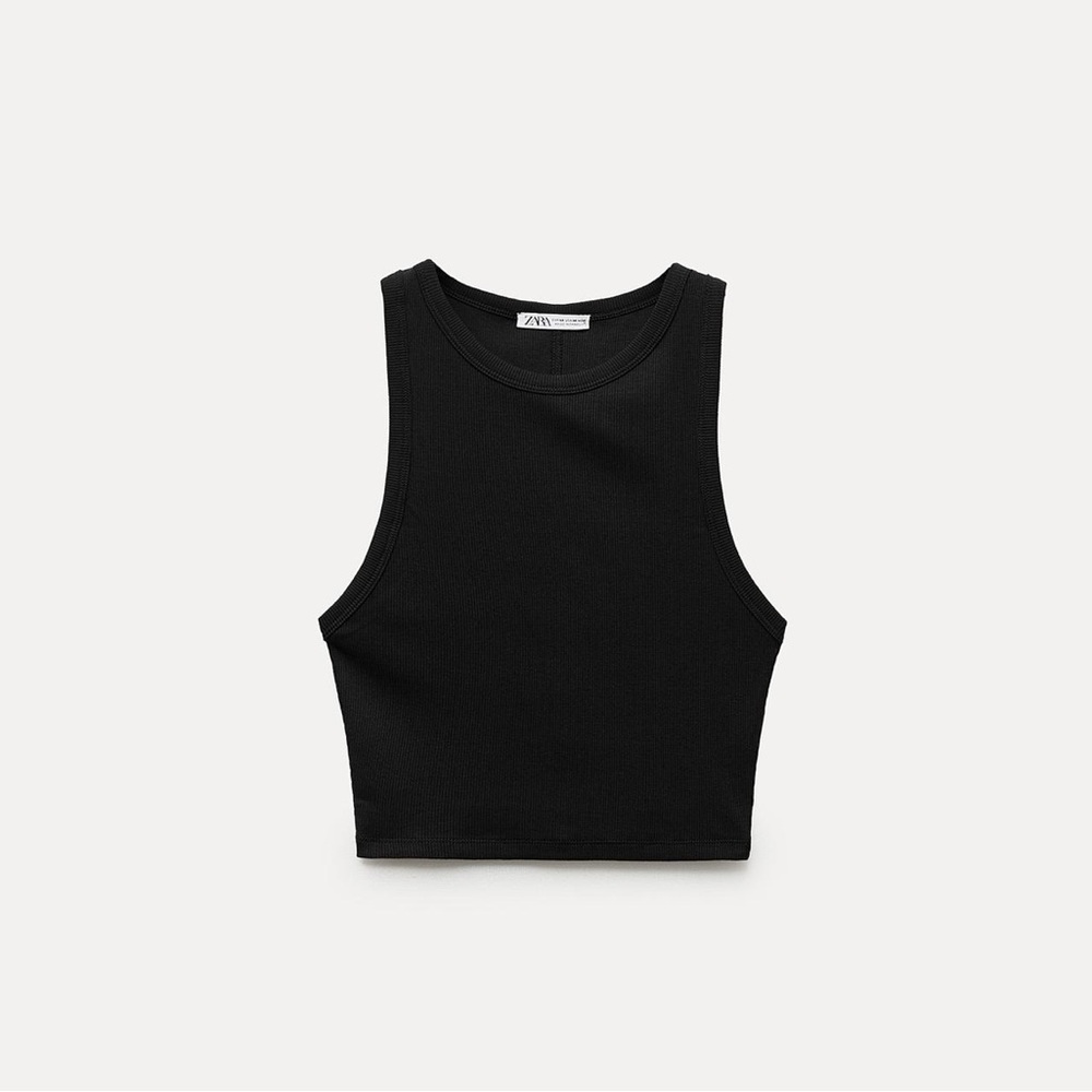 NWT Zara Crop Rib Halter Top in Black size M